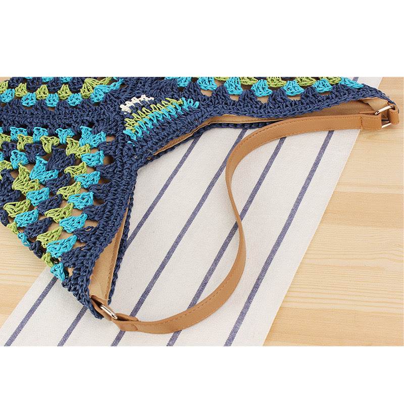 Trapezoid Handwoven Shoulder Bag in Dusty Purple – Leather Strap &amp; Lined Interior | Natural Cotton Rope Bag for Women One-Sake.com 1 2 1-2-