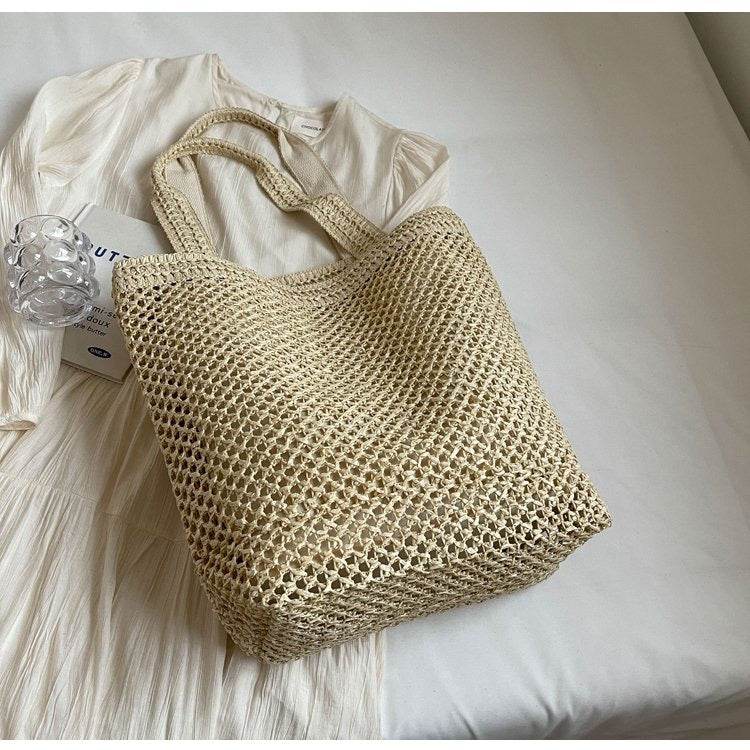 Large Handwoven English Letter Tote Bag for Women – Spacious Cotton Rope &amp; Natural Fiber Shoulder Bag | 39cm x 41cm Travel &amp; Daily Use One-Sake.com green khaki white off khaki-white off-green-