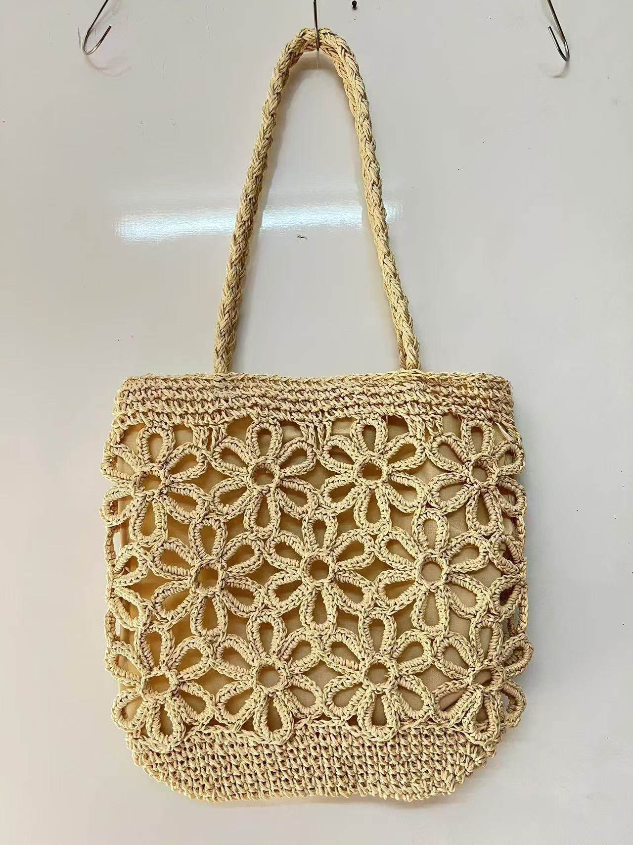 Handwoven Floral Mini Tote Bag for Women – Cotton Rope &amp; Natural Material | 30cm Shoulder Bag with Style &amp; Craftsmanship One-Sake.com khaki white off khaki-white off-
