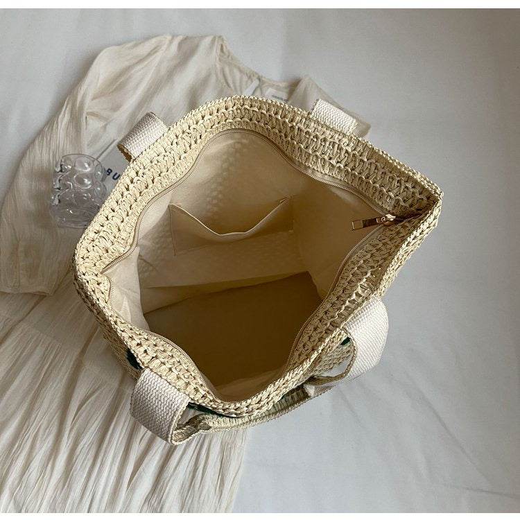 Large Handwoven English Letter Tote Bag for Women – Spacious Cotton Rope &amp; Natural Fiber Shoulder Bag | 39cm x 41cm Travel &amp; Daily Use One-Sake.com green khaki white off khaki-white off-green-