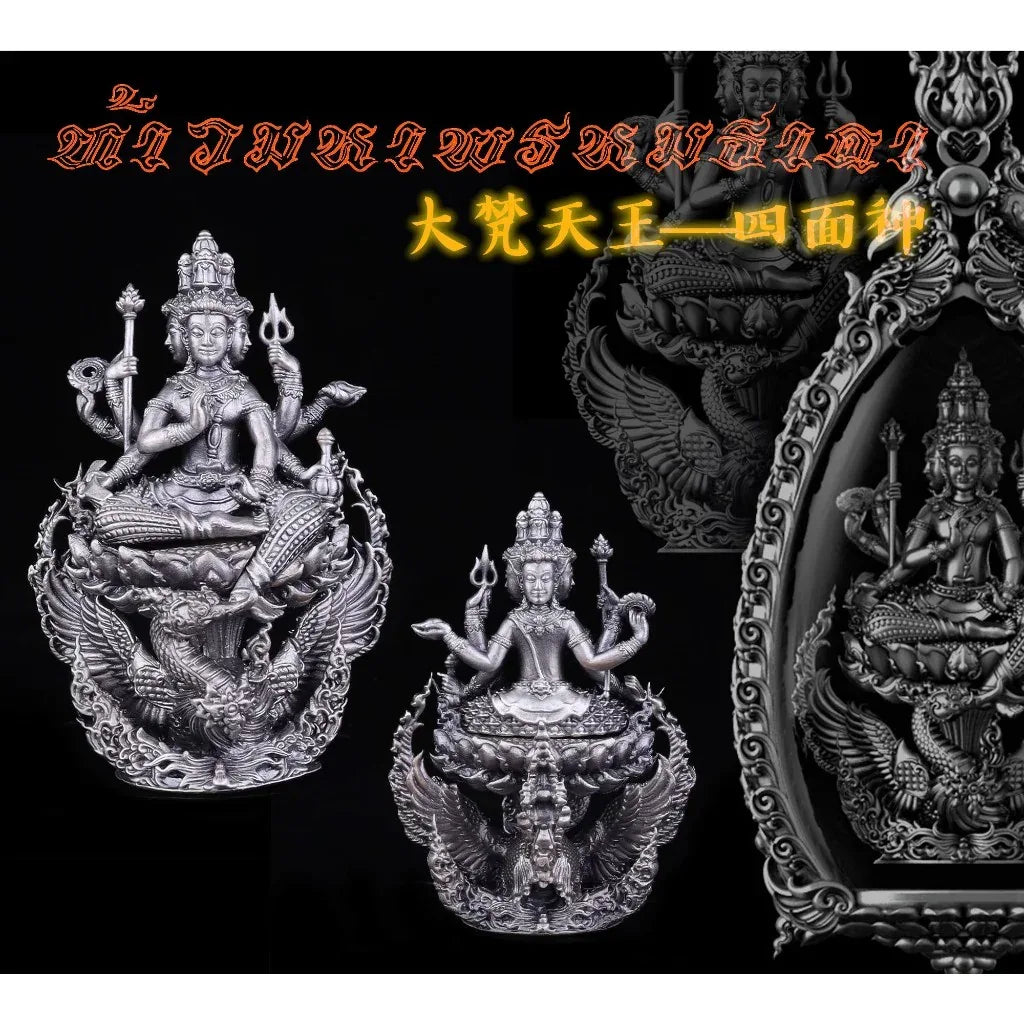 Thai Amulet for Prosperity - Brahma Thada Luck Charm for Success Satin silver