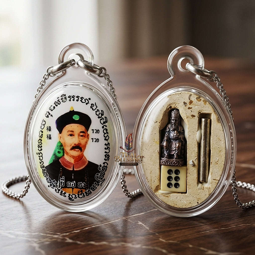 Thai Amulet Gambling Luck, Lottery Win & Wealth Attraction Masterpiece Chao Pho Yi Go Hong & Chai Sing Ei Locket "Setthi Ruay Sap" Thai Blessing Co By RURUECHA