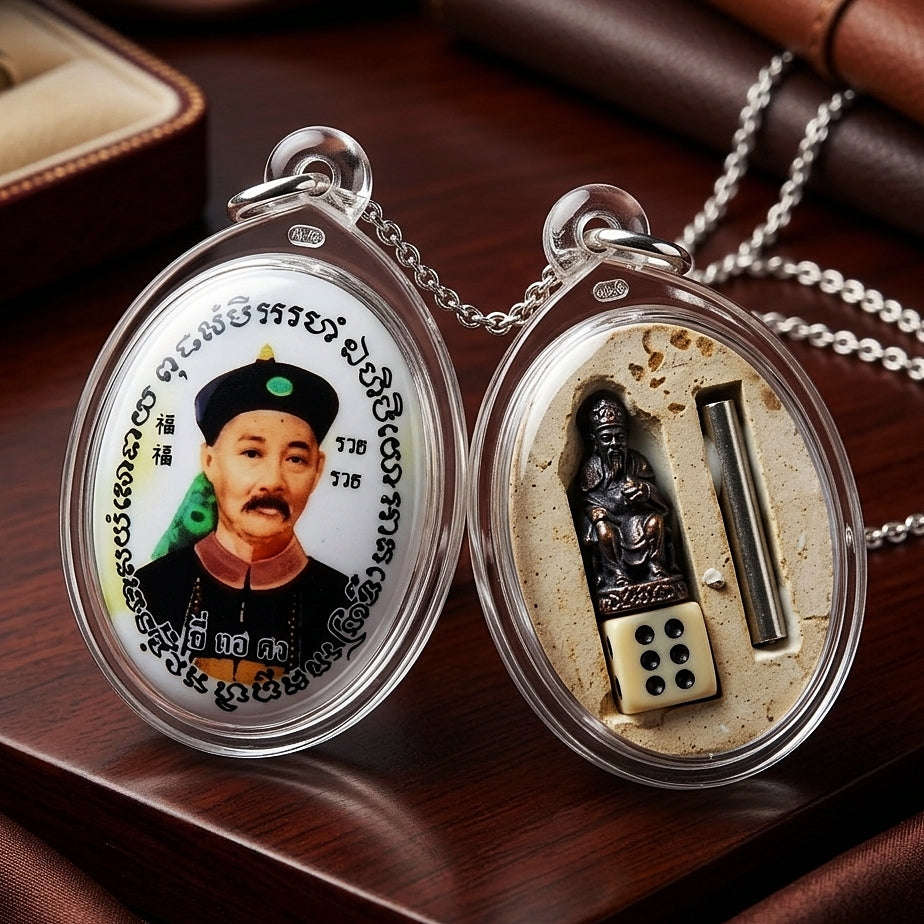 Thai Amulet Gambling Luck, Lottery Win & Wealth Attraction Masterpiece Chao Pho Yi Go Hong & Chai Sing Ei Locket "Setthi Ruay Sap" Thai Blessing Co By RURUECHA
