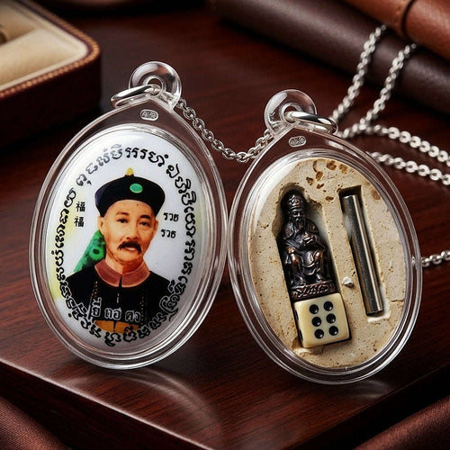 Thai Amulet Gambling Luck, Lottery Win & Wealth Attraction Masterpiece Chao Pho Yi Go Hong & Chai Sing Ei Locket "Setthi Ruay Sap" Thai Blessing Co By RURUECHA