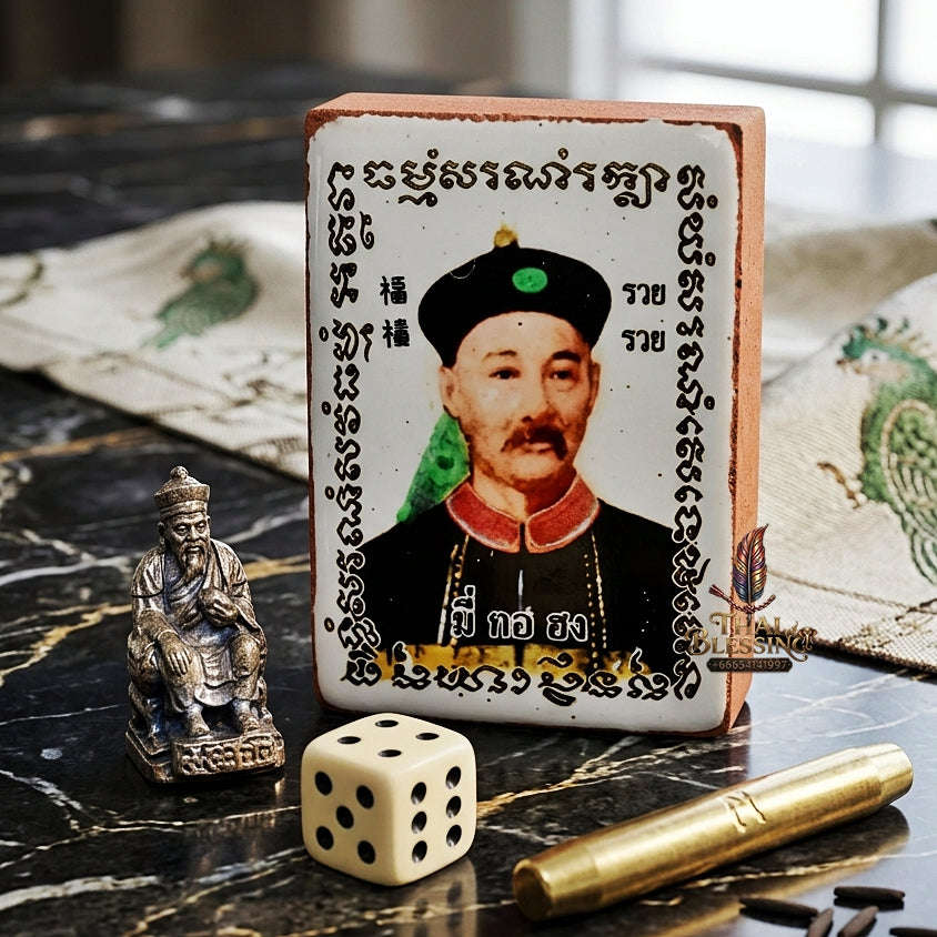 Thai Amulet Gambling Luck, Lottery Win & Wealth Attraction Masterpiece Chao Pho Yi Go Hong & Chai Sing Ei Rectangular Waterproof Locket "Setthi Ruay Sap" Thai Blessing Co By RURUECHA