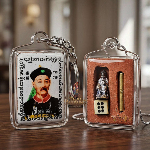 Thai Amulet Gambling Luck, Lottery Win & Wealth Attraction Masterpiece Chao Pho Yi Go Hong & Chai Sing Ei Rectangular Waterproof Locket "Setthi Ruay Sap" Thai Blessing Co By RURUECHA