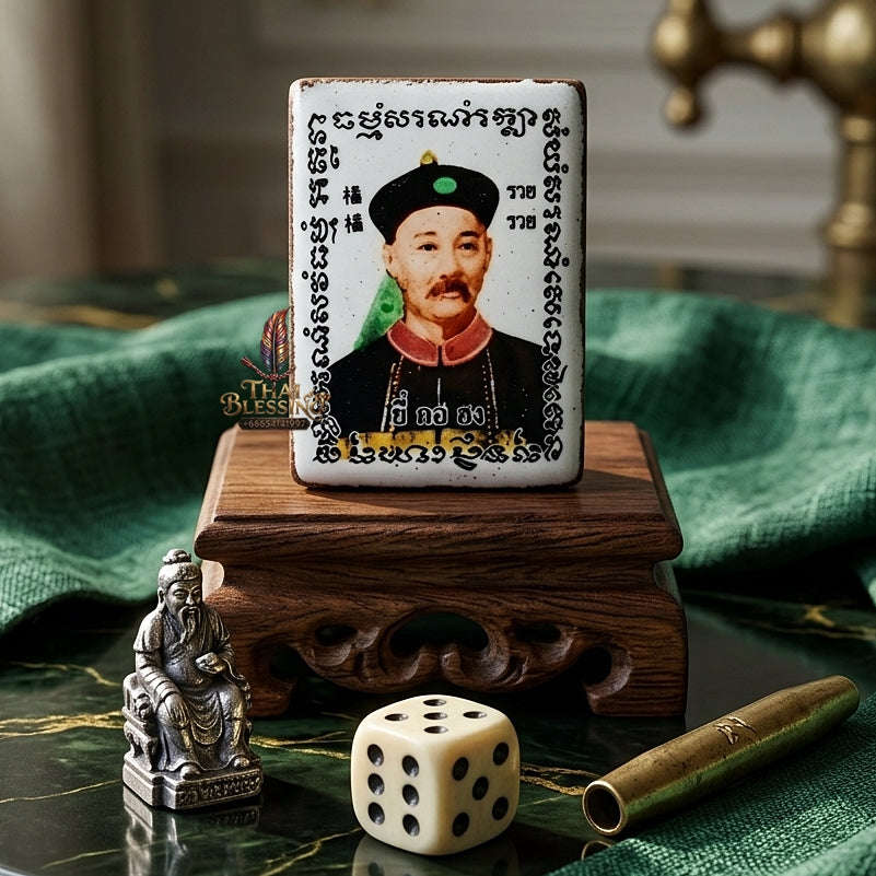 Thai Amulet Gambling Luck, Lottery Win & Wealth Attraction Masterpiece Chao Pho Yi Go Hong & Chai Sing Ei Rectangular Waterproof Locket "Setthi Ruay Sap" Thai Blessing Co By RURUECHA