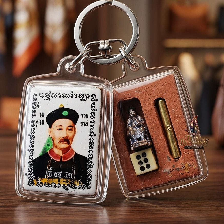 Thai Amulet Gambling Luck, Lottery Win & Wealth Attraction Masterpiece Chao Pho Yi Go Hong & Chai Sing Ei Rectangular Waterproof Locket "Setthi Ruay Sap" Thai Blessing Co By RURUECHA