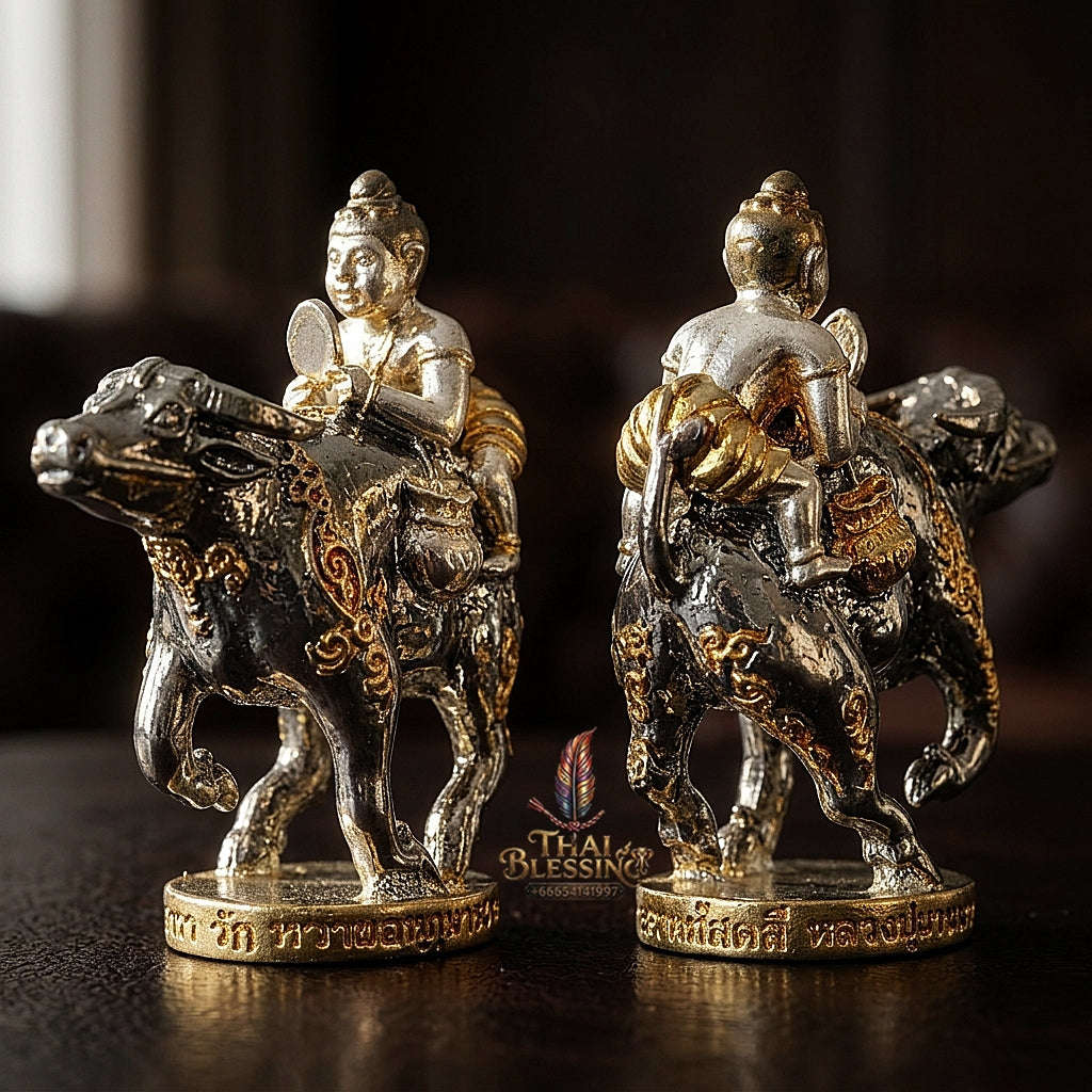 Thai Amulet Khwai Thanu & Kuman Thep Kaiyasit Protection & Wealth Samrit Bronze Masterpiece Edition Luang Pho Waen Kai Thai Blessing Co By RURUECHA