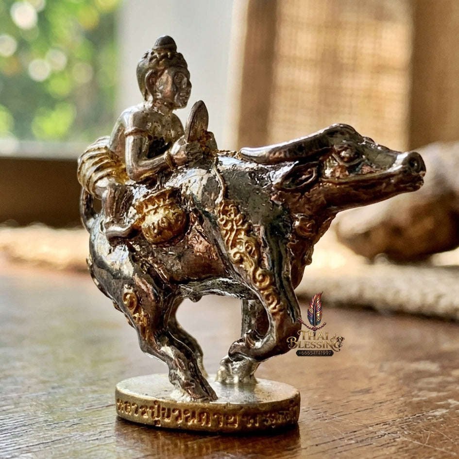 Thai Amulet Khwai Thanu & Kuman Thep Kaiyasit Protection & Wealth Samrit Bronze Masterpiece Edition Luang Pho Waen Kai Thai Blessing Co By RURUECHA