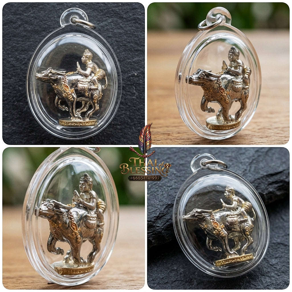 Thai Amulet Khwai Thanu & Kuman Thep Kaiyasit Protection & Wealth Samrit Bronze Masterpiece Edition Luang Pho Waen Kai Thai Blessing Co By RURUECHA