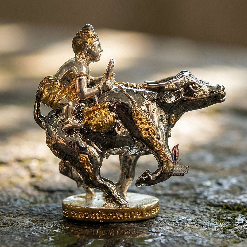 Thai Amulet Khwai Thanu & Kuman Thep Kaiyasit Protection & Wealth Samrit Bronze Masterpiece Edition Luang Pho Waen Kai Thai Blessing Co By RURUECHA