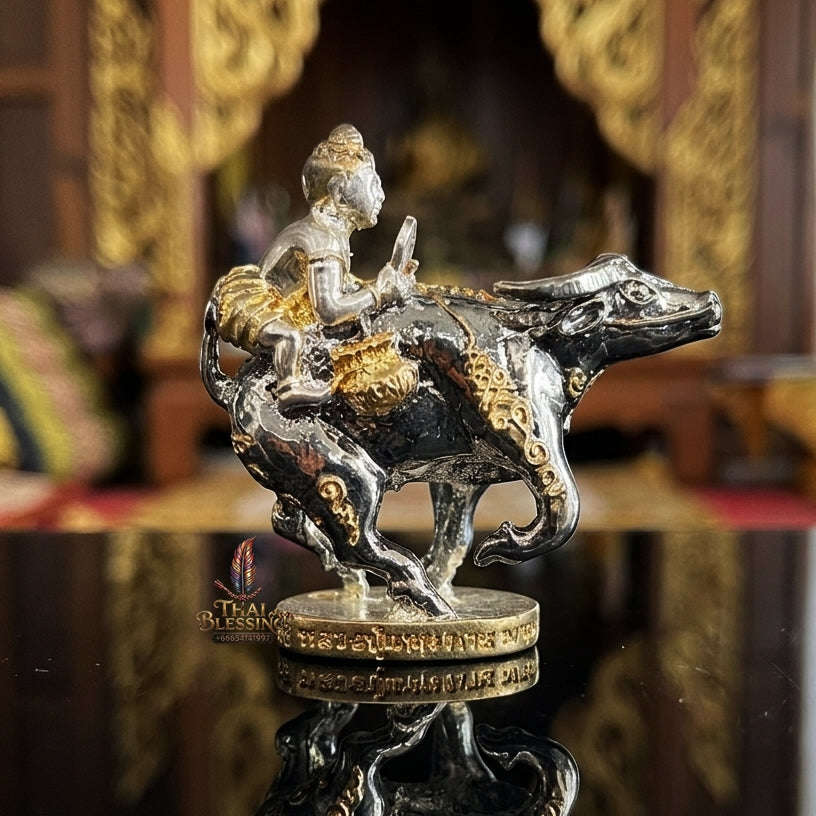 Thai Amulet Khwai Thanu & Kuman Thep Kaiyasit Protection & Wealth Samrit Bronze Masterpiece Edition Luang Pho Waen Kai Thai Blessing Co By RURUECHA