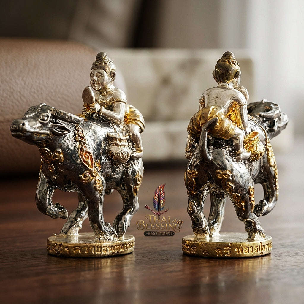 Thai Amulet Khwai Thanu & Kuman Thep Kaiyasit Protection & Wealth Samrit Bronze Masterpiece Edition Luang Pho Waen Kai Thai Blessing Co By RURUECHA