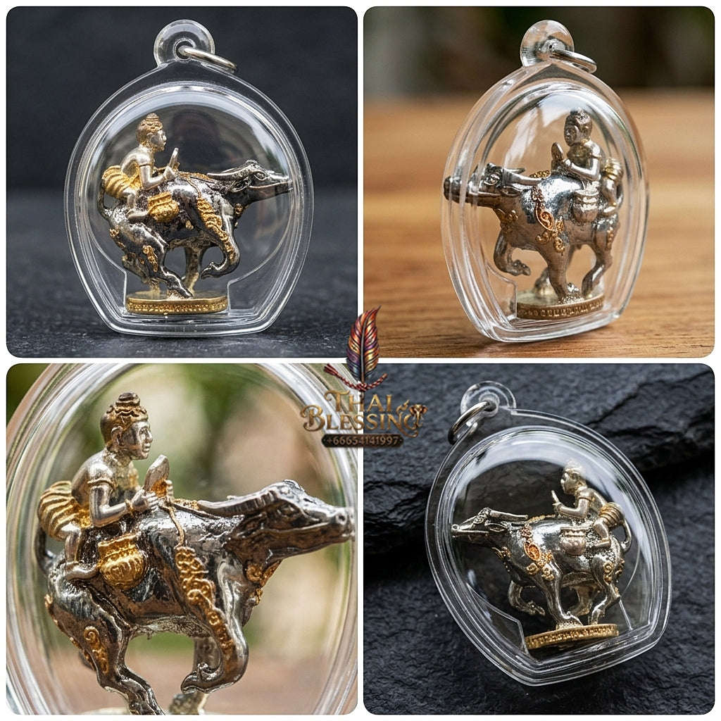 Thai Amulet Khwai Thanu & Kuman Thep Kaiyasit Protection & Wealth Samrit Bronze Masterpiece Edition Luang Pho Waen Kai Thai Blessing Co By RURUECHA