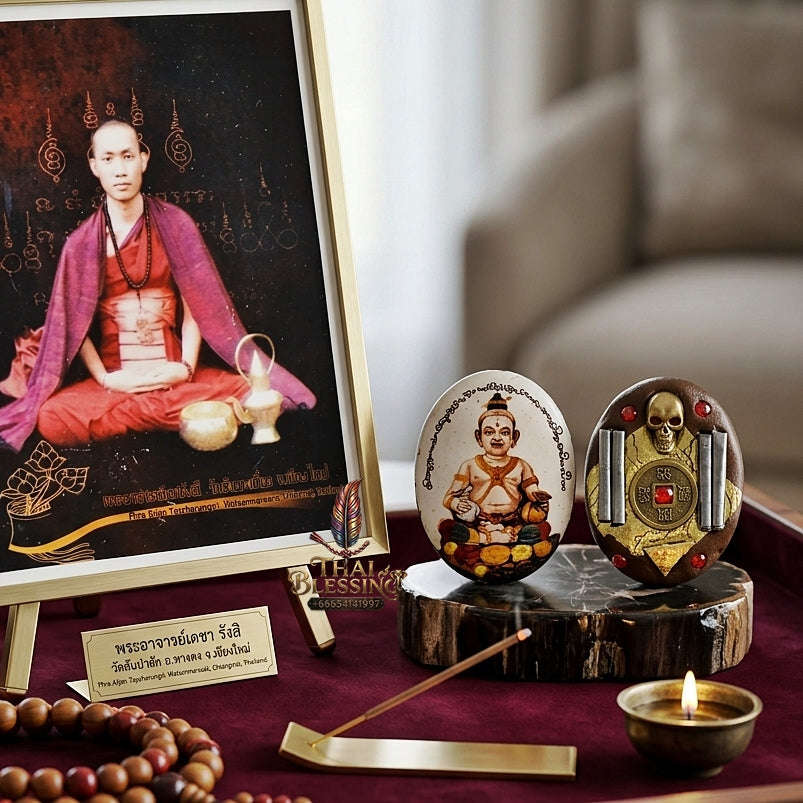 Thai Amulet Kuman Thong Wealth & Fortune Kuman Thong Locket Master Edition Phong Phrai Kumarn Matrix Phra Ajarn Tet Rang Si Wat San Ma Kiang Chiang Mai Thai Blessing Co By RURUECHA