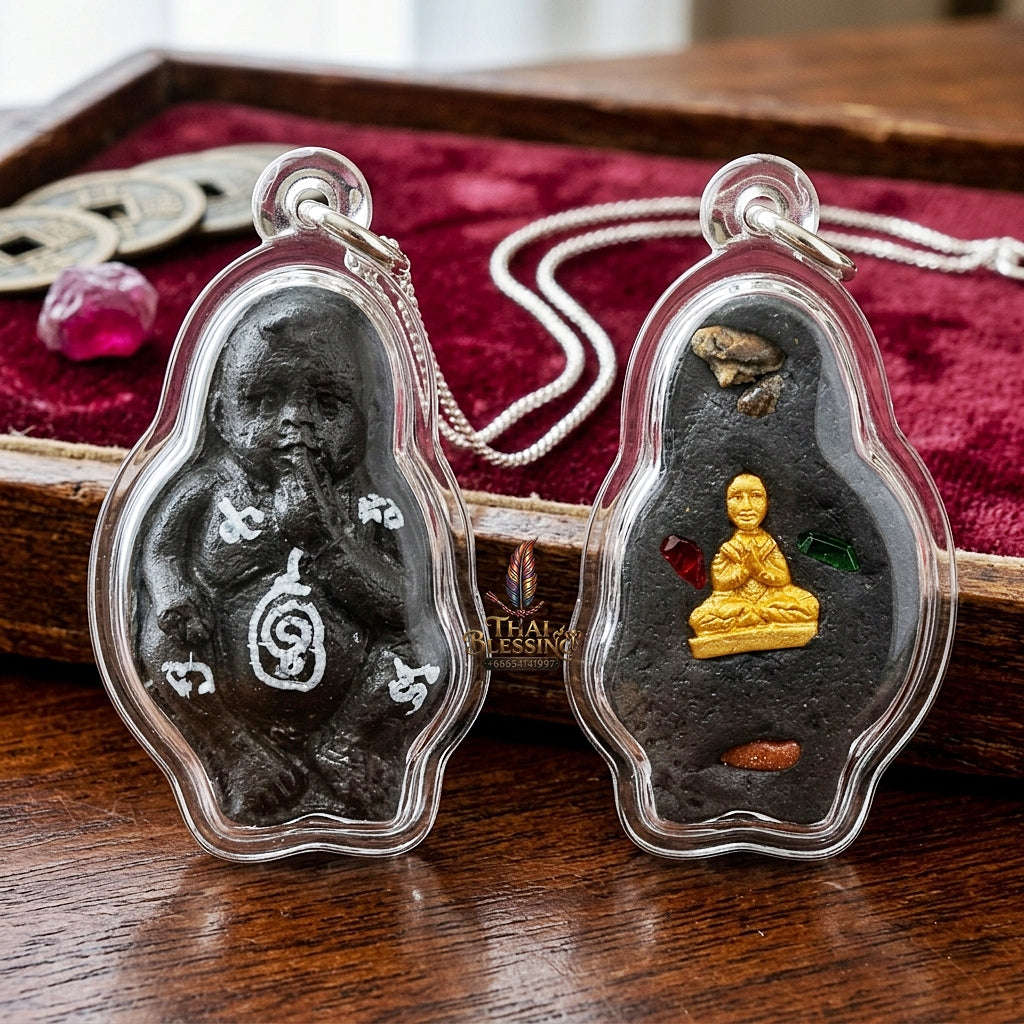 Thai Amulet Kuman Thong Wealth & Protection Kuman Thong Khongdet Sacred Cemetery Soil & Pong Phrai Kumarn Powder Matrix Thai Blessing Co By RURUECHA
