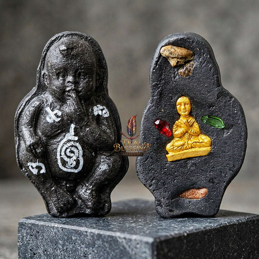 Thai Amulet Kuman Thong Wealth & Protection Kuman Thong Khongdet Sacred Cemetery Soil & Pong Phrai Kumarn Powder Matrix Thai Blessing Co By RURUECHA