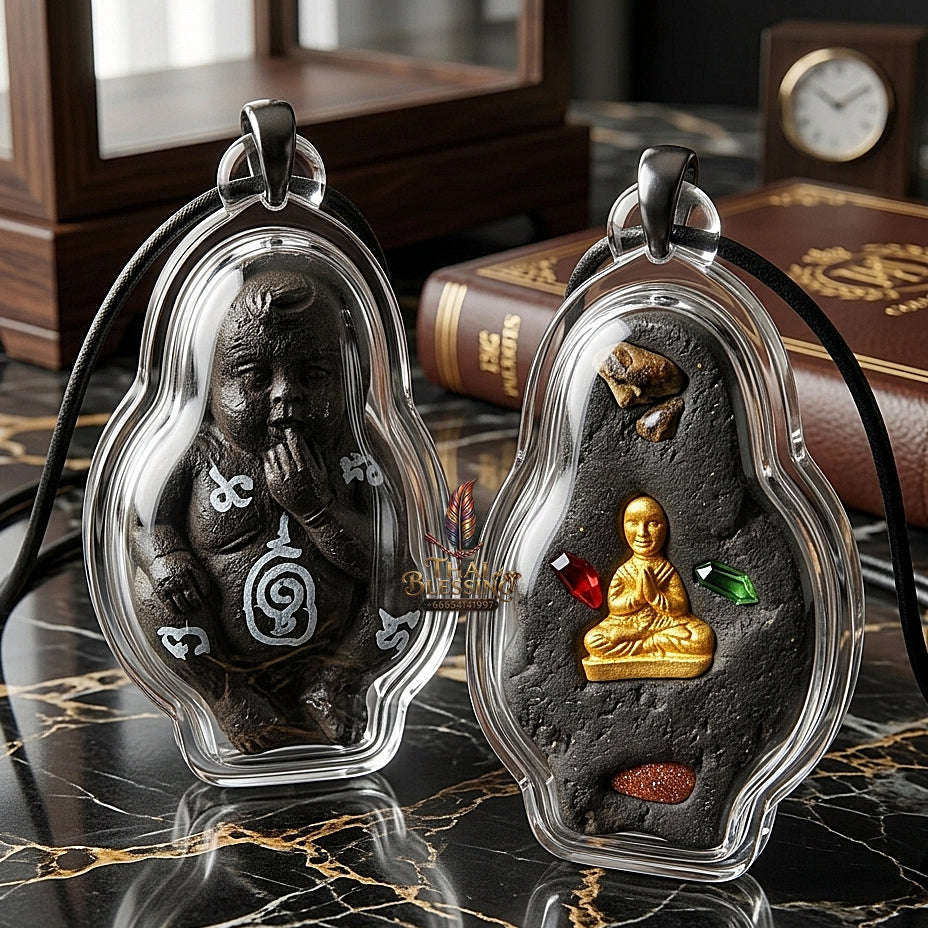 Thai Amulet Kuman Thong Wealth & Protection Kuman Thong Khongdet Sacred Cemetery Soil & Pong Phrai Kumarn Powder Matrix Thai Blessing Co By RURUECHA