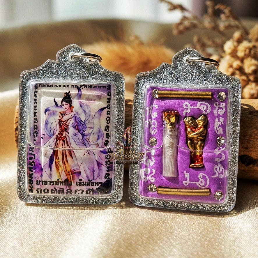 Thai Amulet Maha Saneh & Love Attraction Nine-Tailed Fox Locket Edition Ajarn Long Khem Mangkon Herb Oil Matrix Thai Blessing Co By RURUECHA