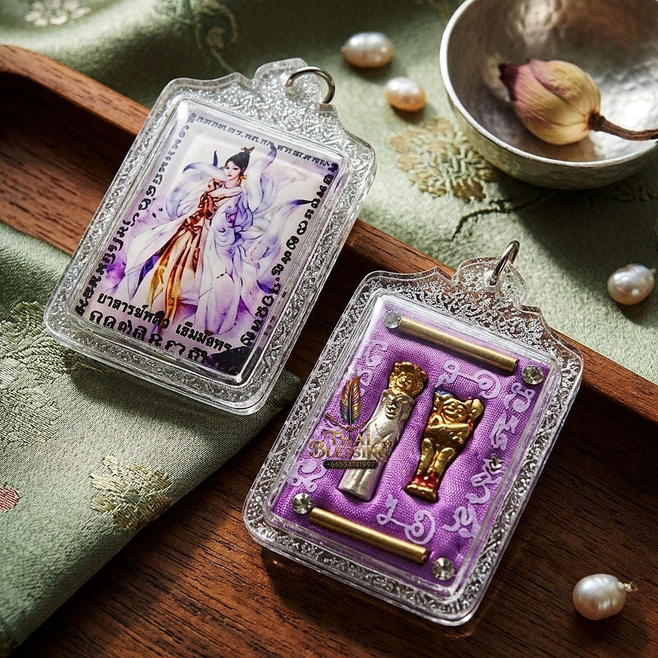 Thai Amulet Maha Saneh & Love Attraction Nine-Tailed Fox Locket Edition Ajarn Long Khem Mangkon Herb Oil Matrix Thai Blessing Co By RURUECHA