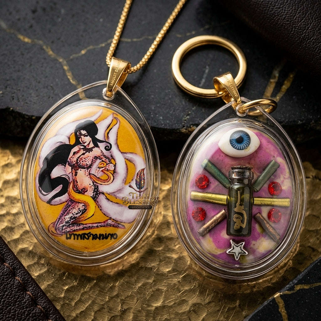 Thai Amulet Maha Saneh & Opposite-Sex Attraction Thep Sam Nang Oval Locket Edition Achan Wira Thep Thai Blessing Co By RURUECHA