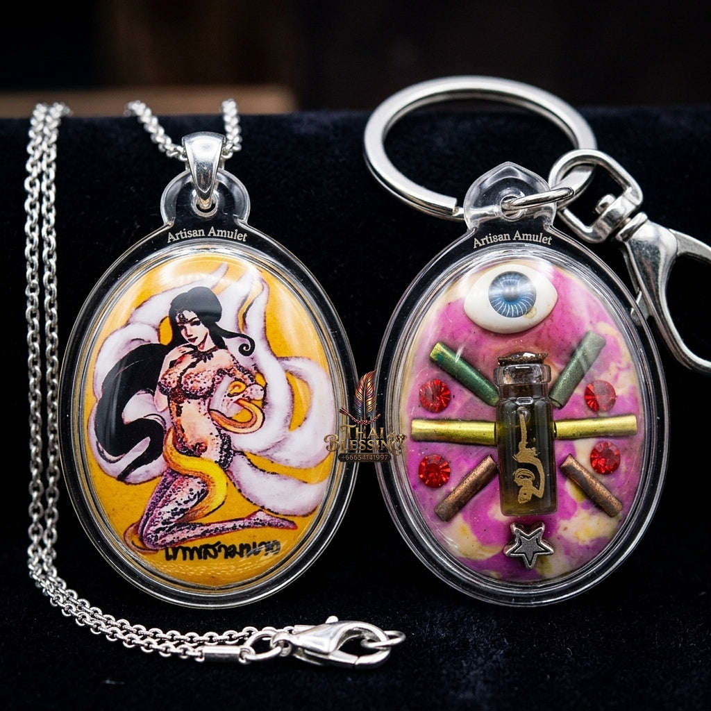Thai Amulet Maha Saneh & Opposite-Sex Attraction Thep Sam Nang Oval Locket Edition Achan Wira Thep Thai Blessing Co By RURUECHA