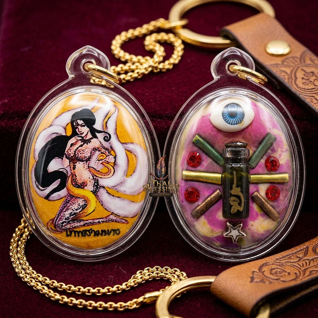 Thai Amulet Maha Saneh & Opposite-Sex Attraction Thep Sam Nang Oval Locket Edition Achan Wira Thep Thai Blessing Co By RURUECHA