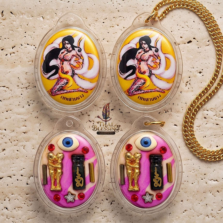 Thai Amulet Maha Saneh & Opposite-Sex Attraction Thep Sam Nang Oval Locket Edition Achan Wira Thep Yan Khru Pra Sit Thai Blessing Co By RURUECHA