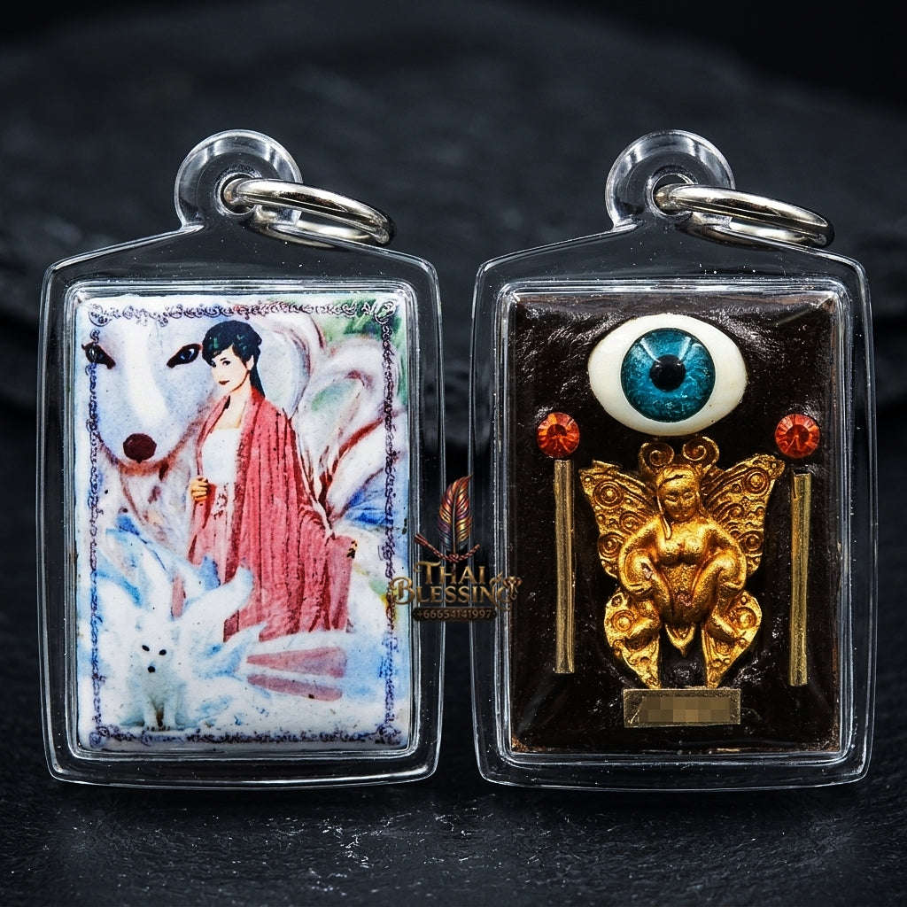 Thai Amulet Maha Saneh & Romantic Attraction Large-Format Nine-Tailed Fox Locket Edition Luang Pu In Thai Blessing Co By RURUECHA
