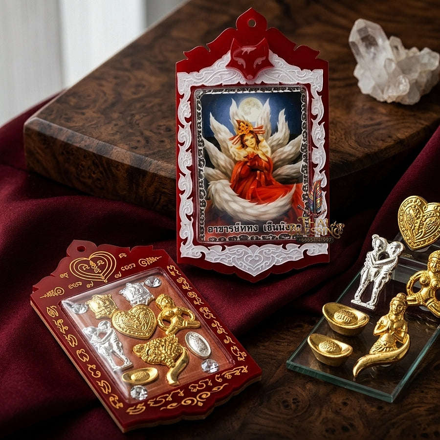 Thai Amulet Nine-Tailed Fox Maha Saneh & Love Attraction Jingchok Kao Hang Locket Edition Ajarn Long Khem Mangkon Herb Oil Matrix Thai Blessing Co By RURUECHA