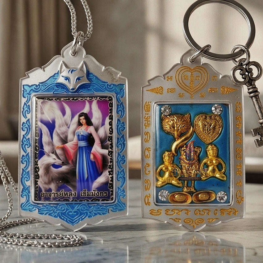 Thai Amulet Nine-Tailed Fox Maha Saneh & Love Attraction Jingchok Kao Hang Locket Edition Ajarn Long Khem Mangkon Herb Oil Matrix Thai Blessing Co By RURUECHA
