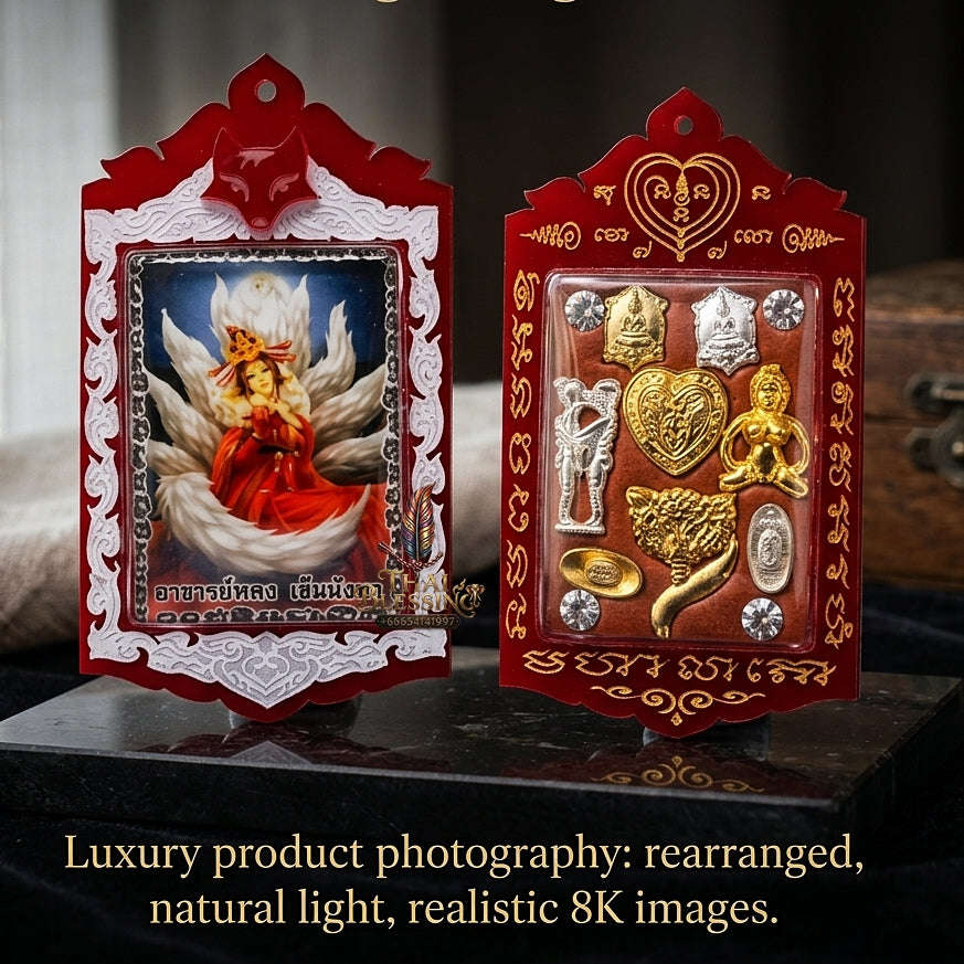Thai Amulet Nine-Tailed Fox Maha Saneh & Love Attraction Jingchok Kao Hang Locket Edition Ajarn Long Khem Mangkon Herb Oil Matrix Thai Blessing Co By RURUECHA