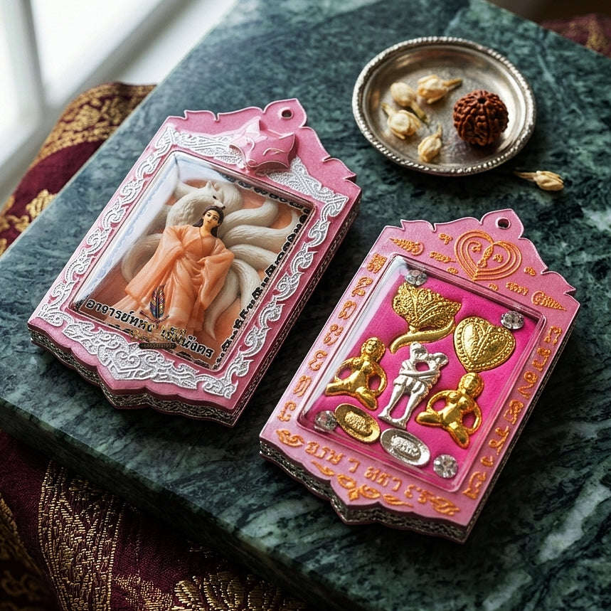 Thai Amulet Nine-Tailed Fox Maha Saneh & Love Attraction Jingchok Kao Hang Locket Edition Ajarn Long Khem Mangkon Herb Oil Matrix Thai Blessing Co By RURUECHA