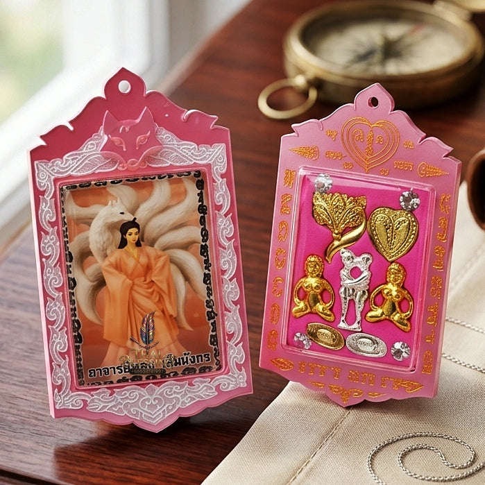 Thai Amulet Nine-Tailed Fox Maha Saneh & Love Attraction Jingchok Kao Hang Locket Edition Ajarn Long Khem Mangkon Herb Oil Matrix Thai Blessing Co By RURUECHA