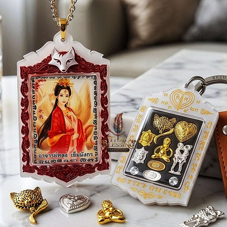 Thai Amulet Nine-Tailed Fox Maha Saneh & Love Attraction Masterpiece — 2020 Sovereign Jingchok Kao Hang Locket Edition Ajarn Long Khem Mangkon Herb Oil Matrix Thai Blessing Co By RURUECHA