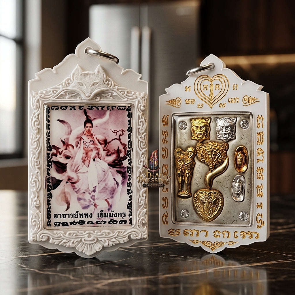 Thai Amulet Nine-Tailed Fox Maha Saneh & Love Attraction Masterpiece — 2020 Sovereign Jingchok Kao Hang Locket Edition Ajarn Long Khem Mangkon Herb Oil Matrix Thai Blessing Co By RURUECHA