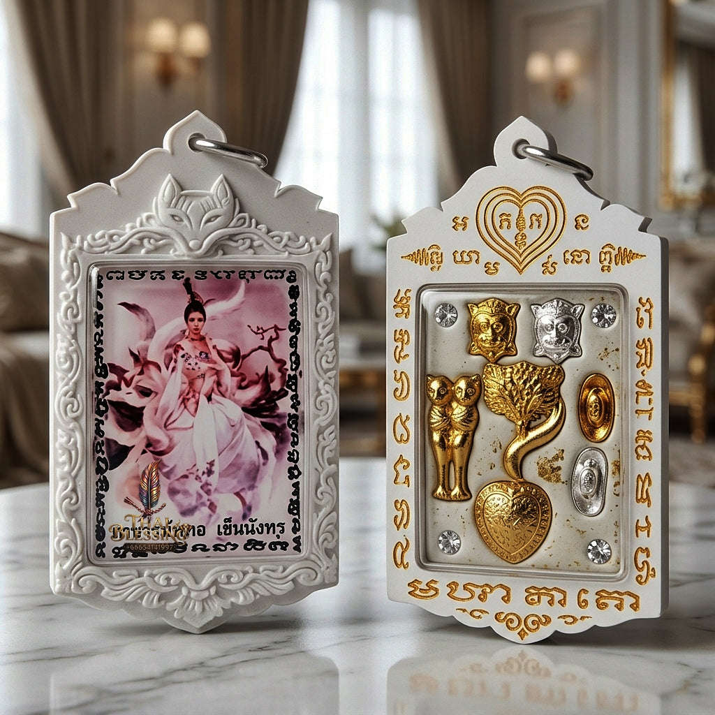 Thai Amulet Nine-Tailed Fox Maha Saneh & Love Attraction Masterpiece — 2020 Sovereign Jingchok Kao Hang Locket Edition Ajarn Long Khem Mangkon Herb Oil Matrix Thai Blessing Co By RURUECHA