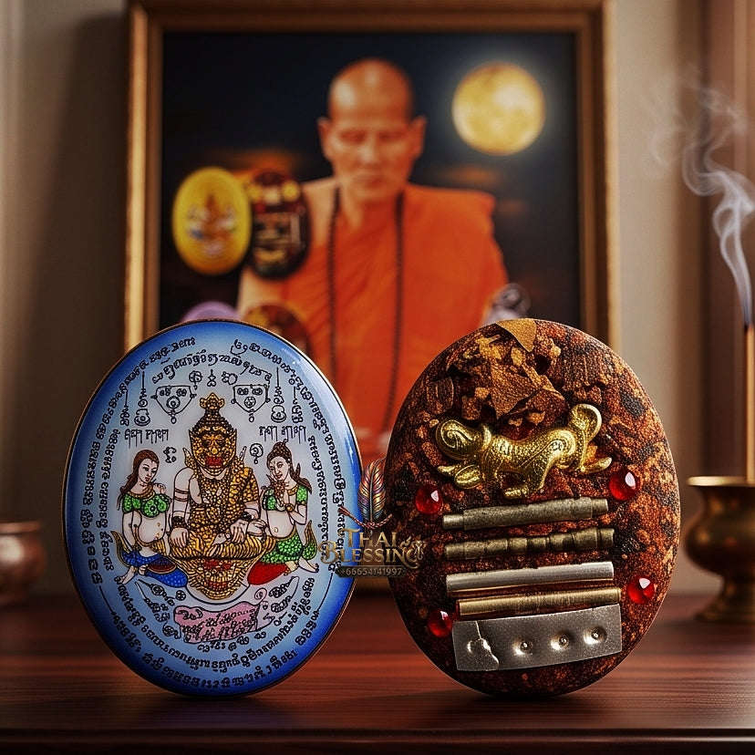 Thai Amulet Occult Mastery, Tiger Spirit & Absolute Command Blue Backdrop Samin Phrai Chan Phen Locket Edition Ruesi Pu Chao Samin Phrai Thai Blessing Co By RURUECHA