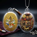 Thai Amulet Occult Mastery, Tiger Spirit & Supreme Wealth Attraction Gold Backdrop Saming Phrai Chan Phen Large-Format Locket Edition Ruesi Pu Chao Samin Phrai Thai Blessing Co By RURUECHA