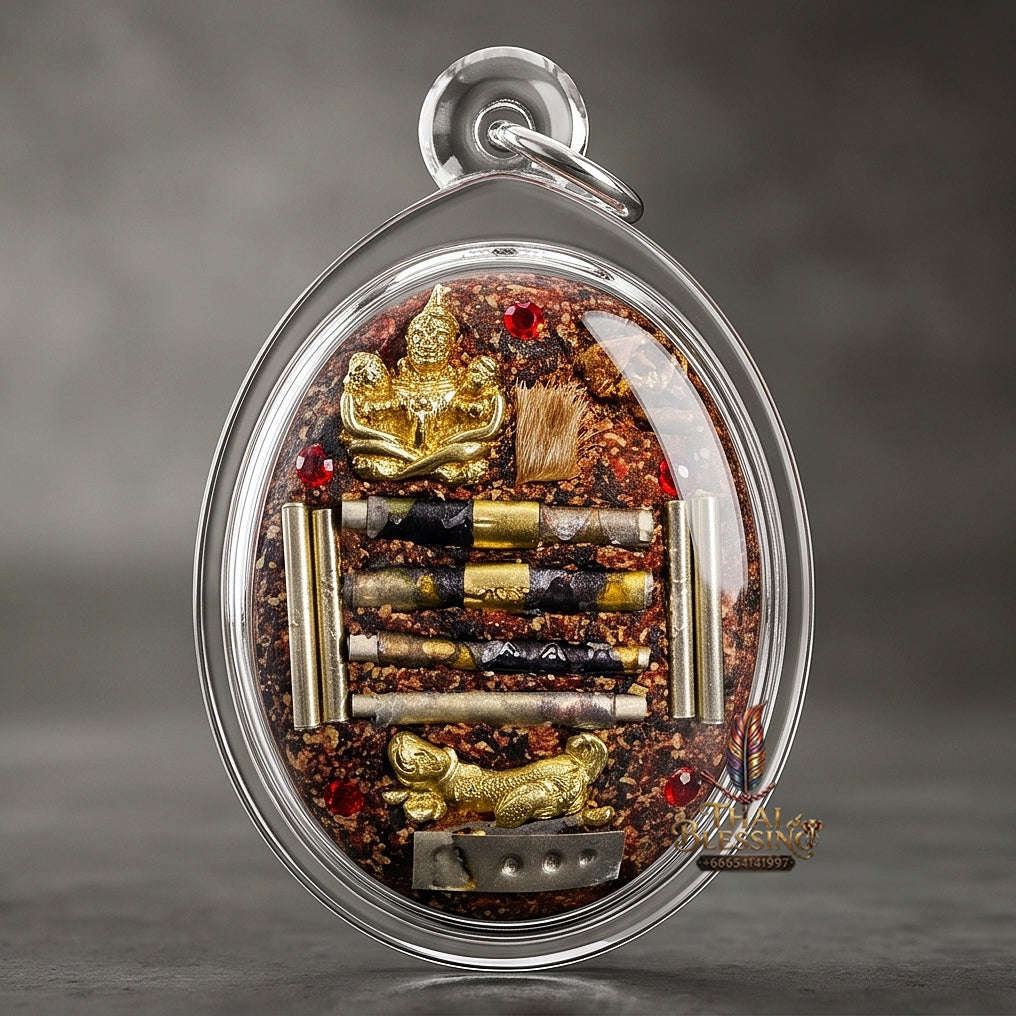 Thai Amulet Occult Mastery, Tiger Spirit & Supreme Wealth Attraction Pink Backdrop Samin Phrai Chan Phen Locket Edition Ruesi Pu Chao Saming Phrai Thai Blessing Co By RURUECHA