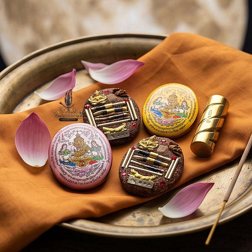 Thai Amulet Occult Mastery, Tiger Spirit & Supreme Wealth Attraction Pink Backdrop Samin Phrai Chan Phen Locket Edition Ruesi Pu Chao Saming Phrai Thai Blessing Co By RURUECHA