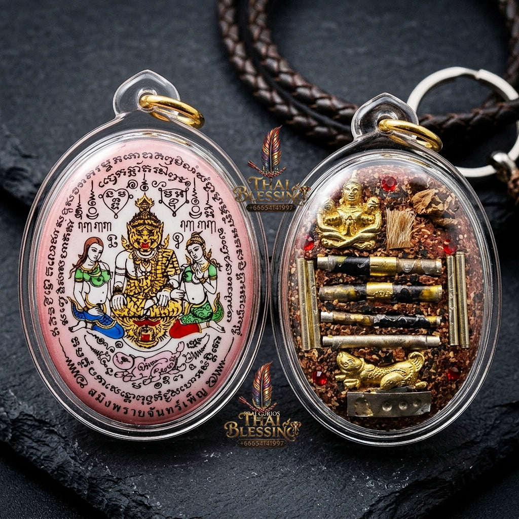 Thai Amulet Occult Mastery, Tiger Spirit & Supreme Wealth Attraction Pink Backdrop Samin Phrai Chan Phen Locket Edition Ruesi Pu Chao Saming Phrai Thai Blessing Co By RURUECHA