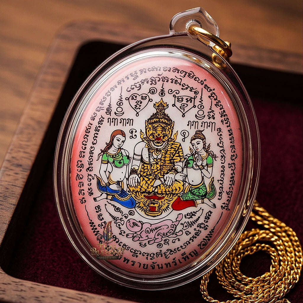 Thai Amulet Occult Mastery, Tiger Spirit & Supreme Wealth Attraction Pink Backdrop Samin Phrai Chan Phen Locket Edition Ruesi Pu Chao Saming Phrai Thai Blessing Co By RURUECHA