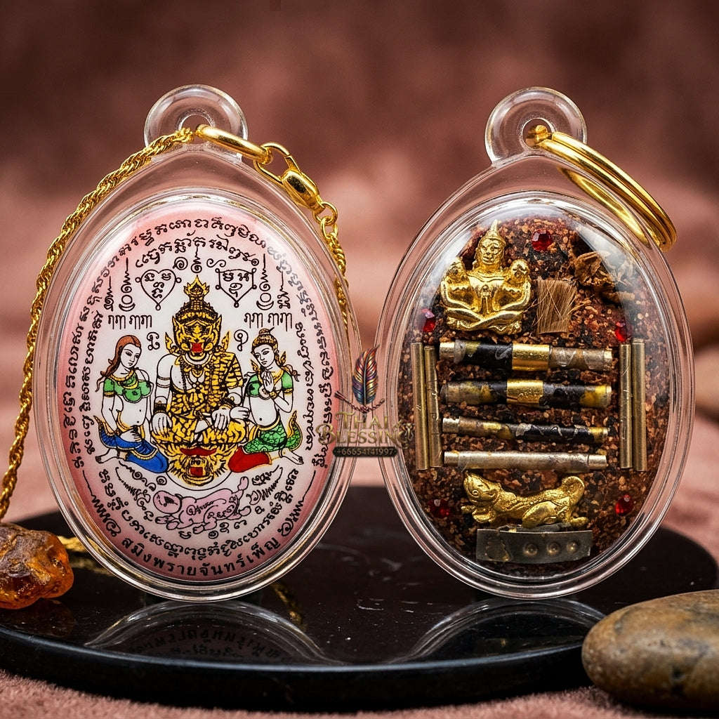 Thai Amulet Occult Mastery, Tiger Spirit & Supreme Wealth Attraction Pink Backdrop Samin Phrai Chan Phen Locket Edition Ruesi Pu Chao Saming Phrai Thai Blessing Co By RURUECHA