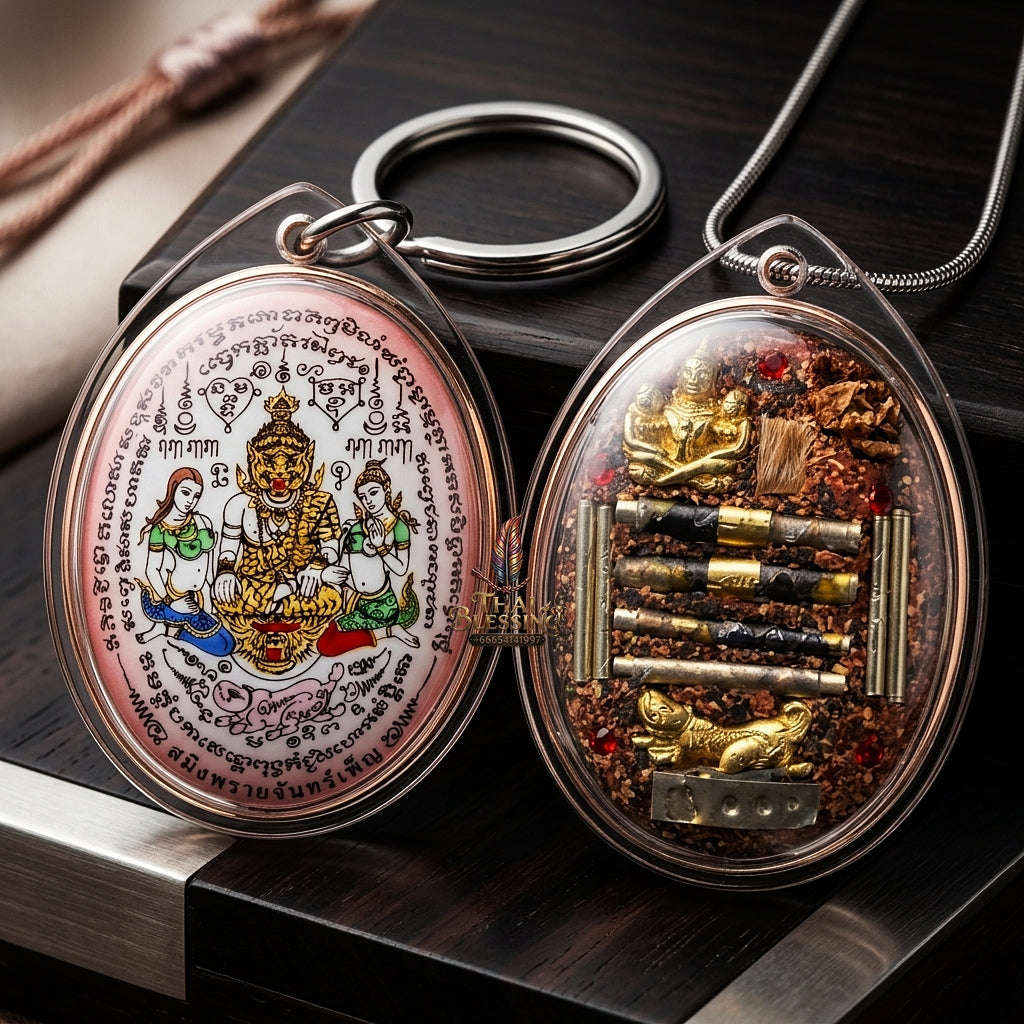 Thai Amulet Occult Mastery, Tiger Spirit & Supreme Wealth Attraction Pink Backdrop Samin Phrai Chan Phen Locket Edition Ruesi Pu Chao Saming Phrai Thai Blessing Co By RURUECHA