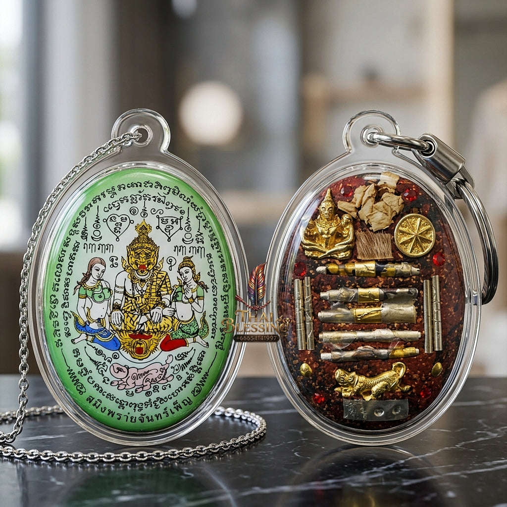 Thai Amulet Occult Mastery, Tiger Spirit & Supreme Wealth Attraction Saming Phrai Chan Phen Locket Ruesi Pu Chao Saming Phrai Thai Blessing Co By RURUECHA