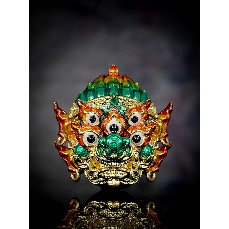 Phaya Si Hu Ha Ta Amulet | Maha Heng Large Edition Powerful Wealth and Good Luck Mask ลงยาเขียว