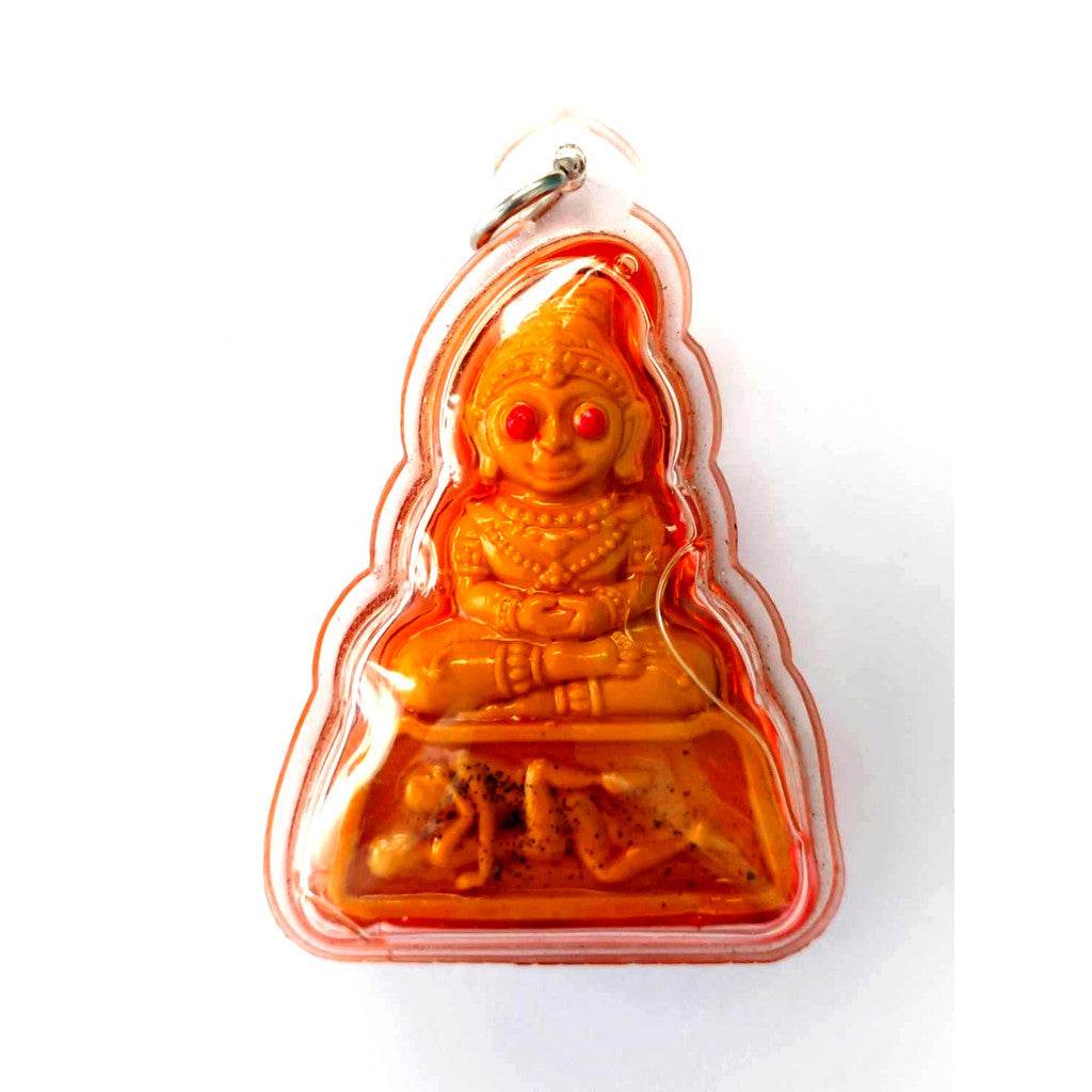 Phra Ngang love charm orange resin amulet in clear plastic case with metal ring for love and protection