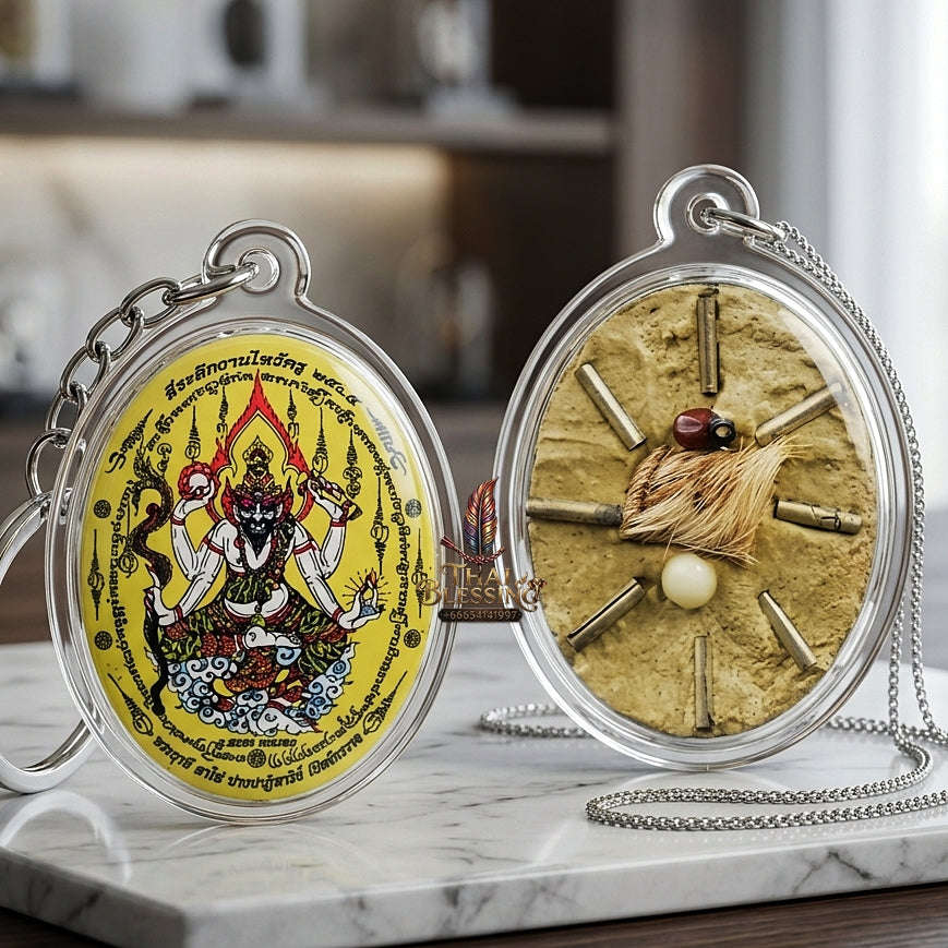 Thai Amulet Protection, Obstacle Removal & Executive Command Masterpiece Ruesi Ta Fai Waterproof Locket Ajarn San Kong Wet Thai Blessing Co By RURUECHA